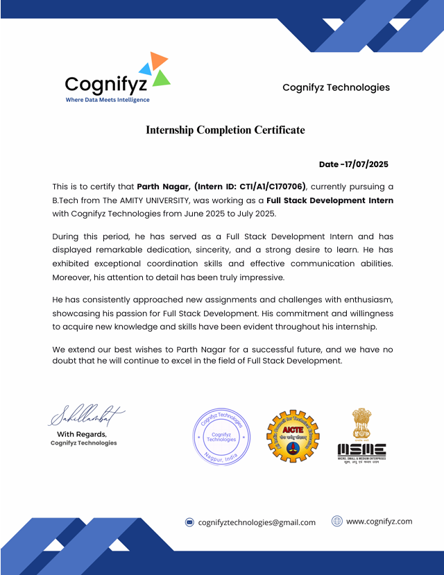 Cognifyz Certificate